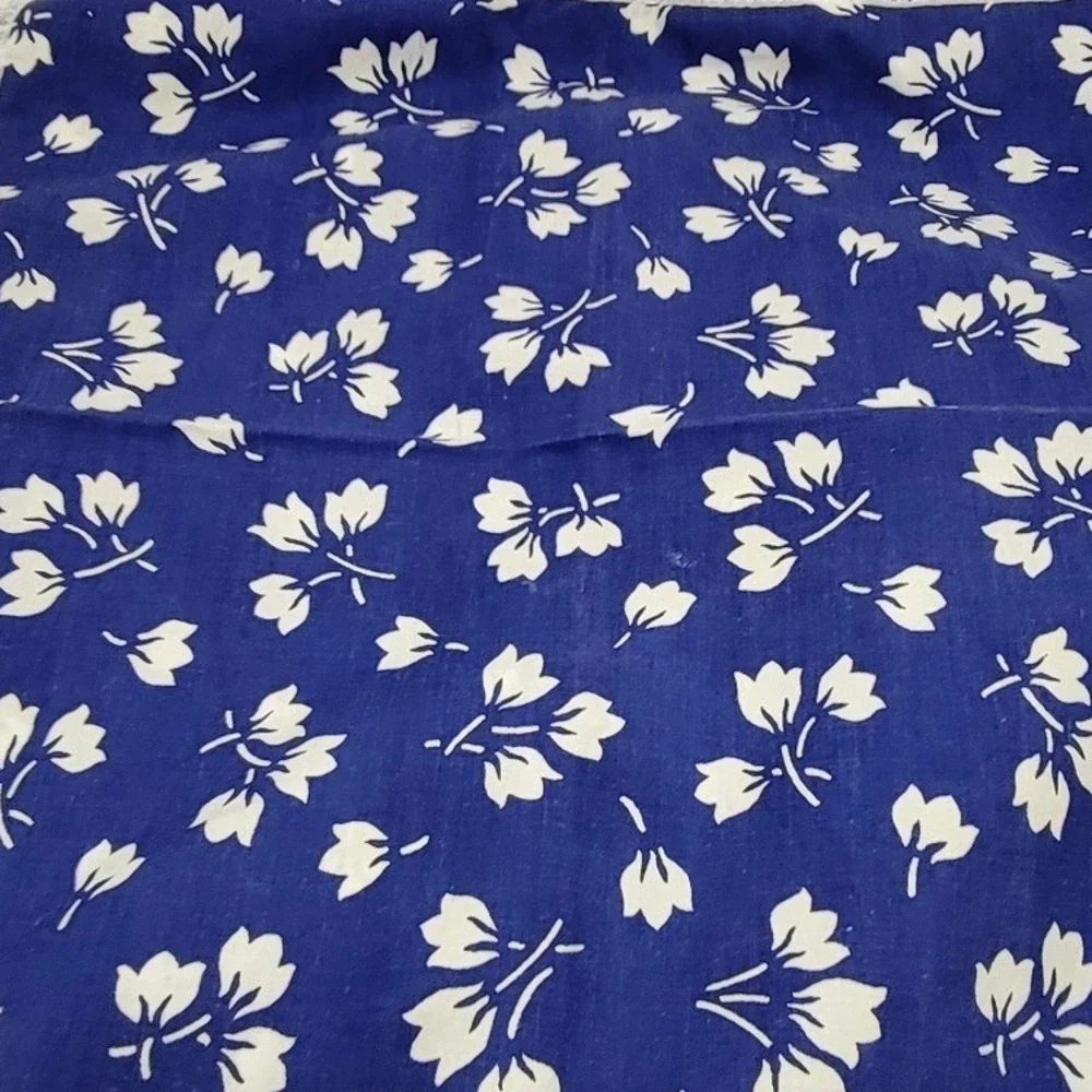 Vintage Blue White Floral Cloth Napkins Set of 8 Lace Trim Farmhouse Cottagecore